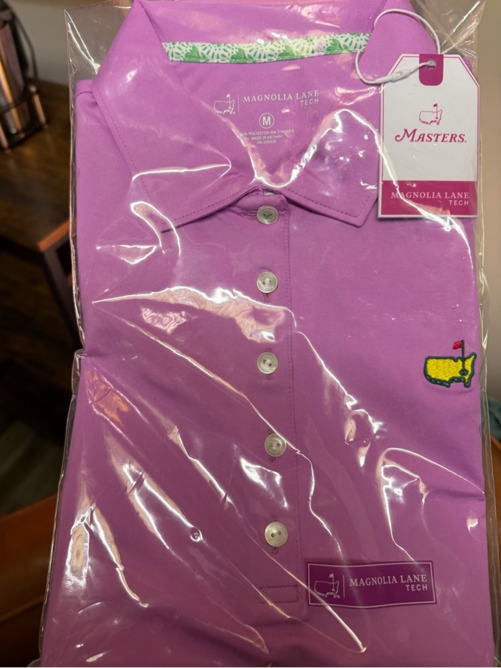 Magnolia Lane Tech Lavender Polo with Masters Logo